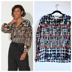 NWT Cleobella Edith Long Sleeve Blouse in Deco Black Blue Orange Cream Size S